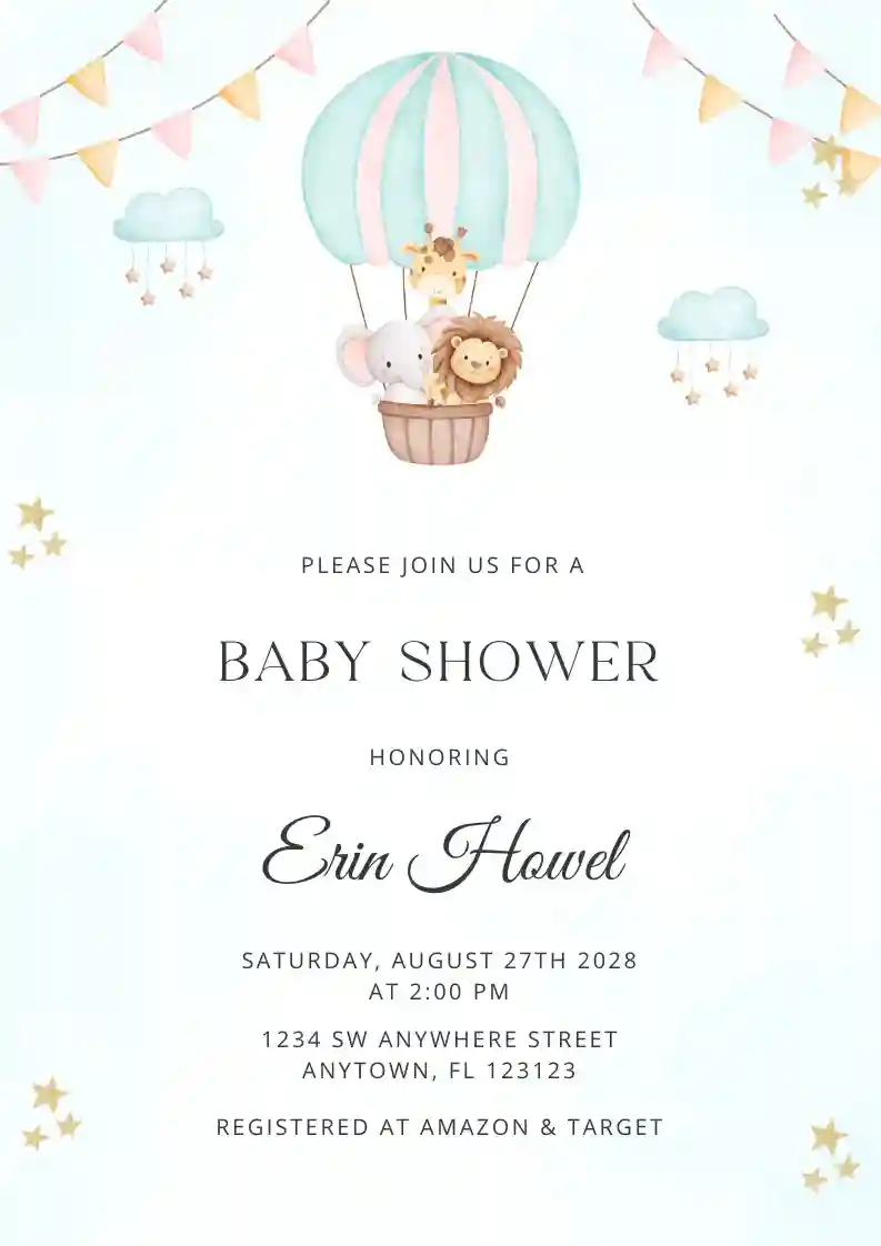 Baby Shower Invitations - Safari Animal