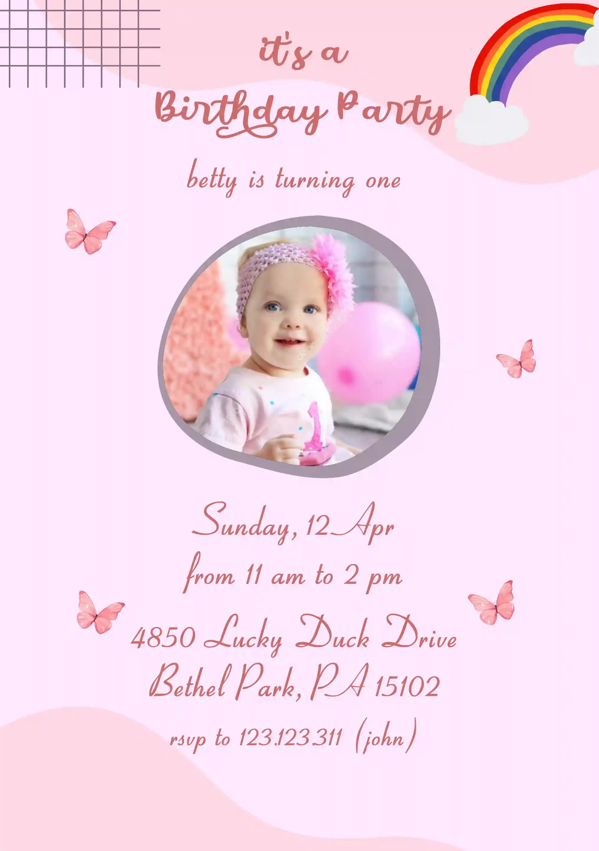 Første Bursdagsinvitasjoner - Sommerfugl Og Regnbue
