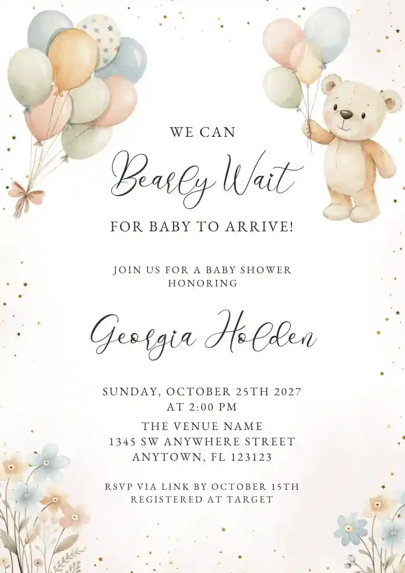 Inviti Per Il Baby Shower - Orsacchiotto E Palloncino