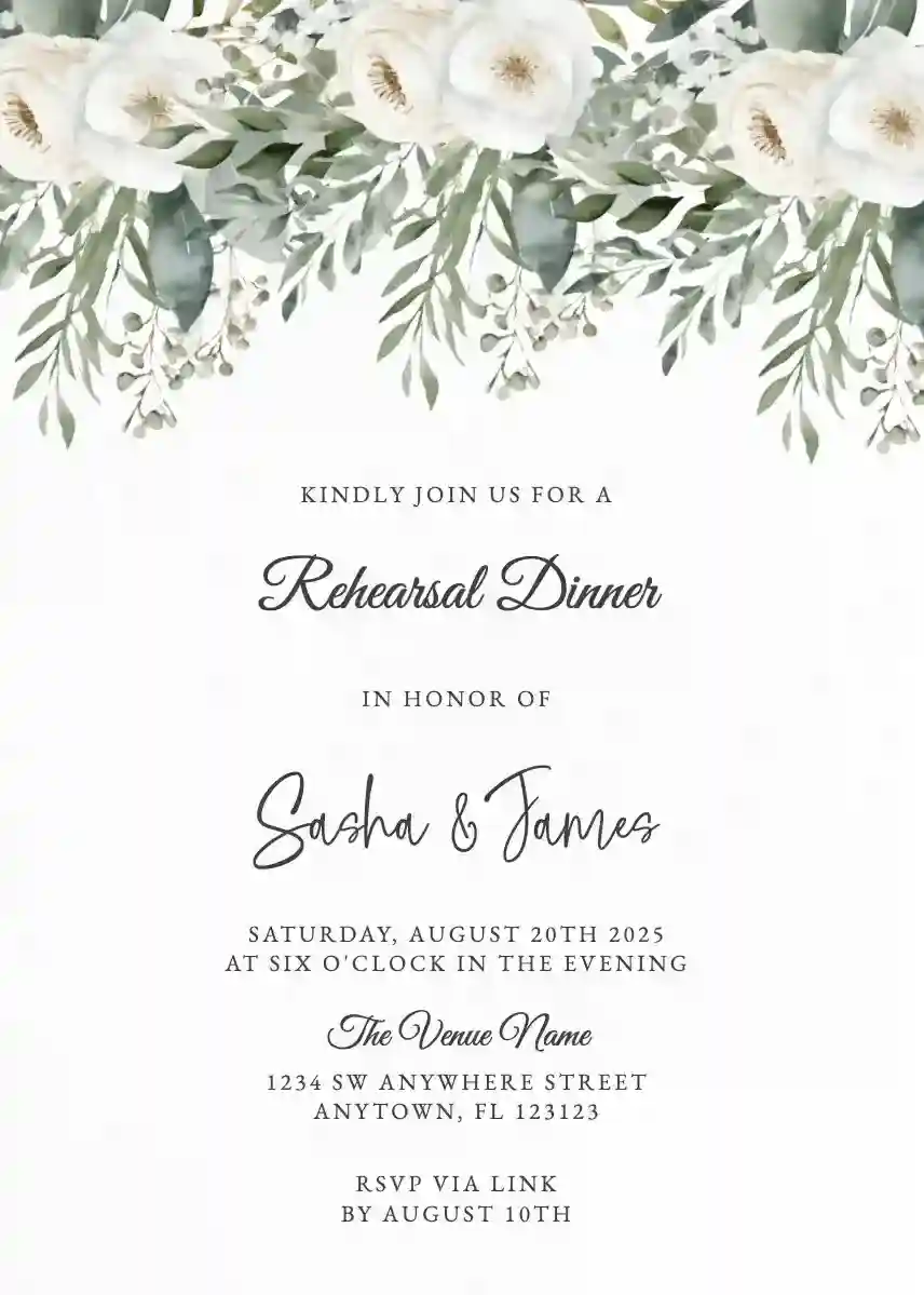 Invitations Pour Le Dîner De Répétition - Fleur Douce À L'aquarelle