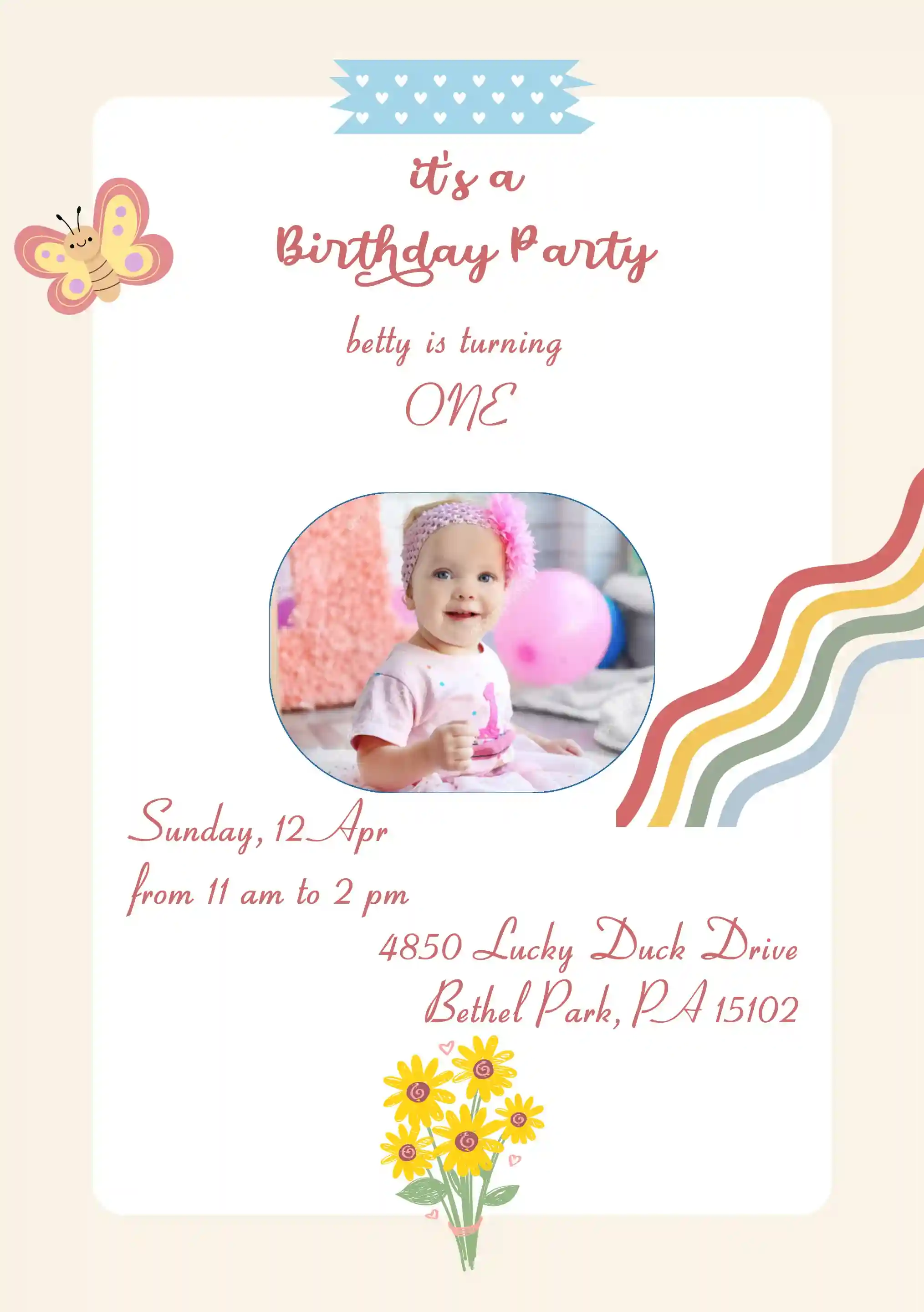 Første Bursdagsinvitasjoner - Sommerfugl