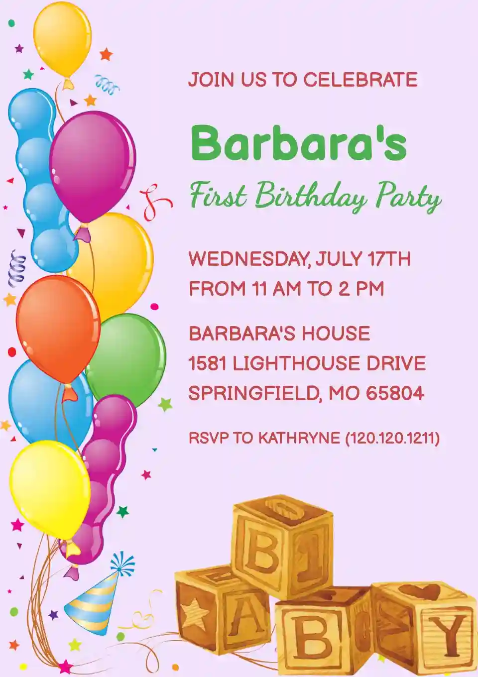 Første Bursdagsinvitasjoner - Festballong